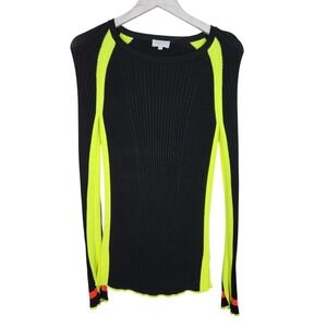 ESCADA SPORT Sweater Womens Large Black Saniama Neon Stripe Ribbed Knit Pullover